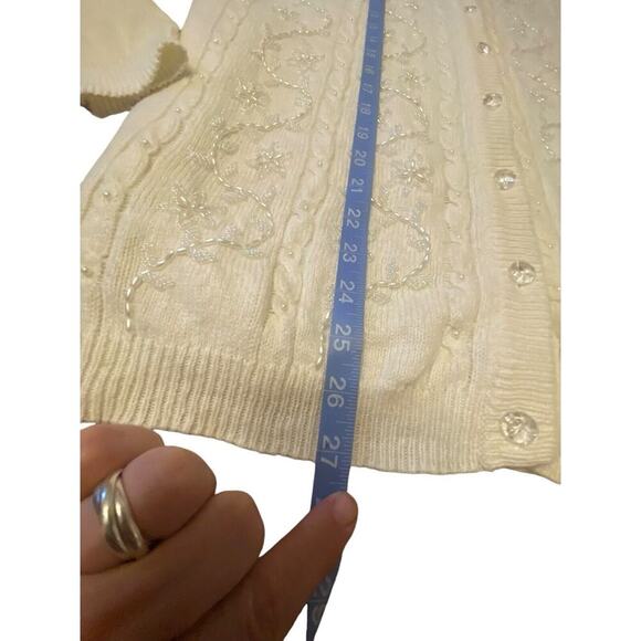Vintage Jaclyn Smith Cardigan Sweater Size Extra Large Cream Wool Blend Beaded - Picture 13 of 13